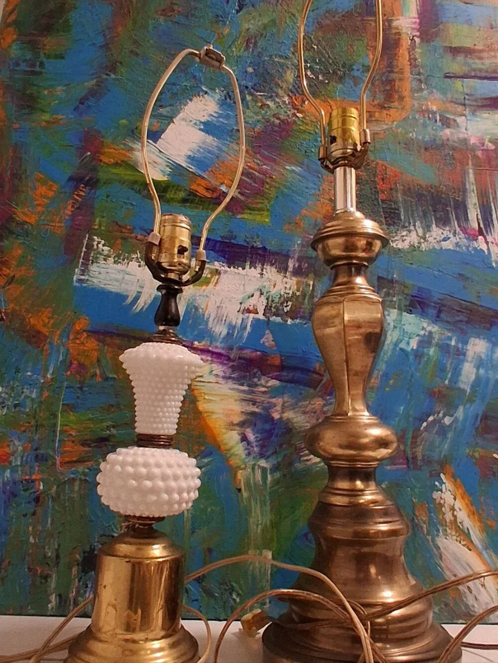 Premium Vintage Lamp Bundle Brass + Hobnail Milk Glass Retro 70s Boho Home Decor